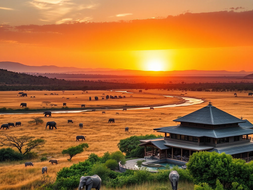 A beautiful landscape of Masai Mara showcasing seasonal variations, with green lush grass during the rainy season contrasted with the dryness of the high season. Illustrates the impact of seasons on wildlife viewing and hotel availability, emphasizing booking strategies such as off-peak travel, early reservations, and flexible dates.