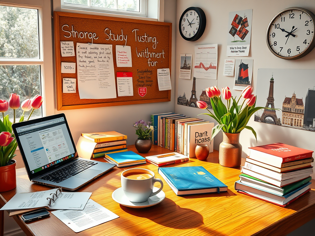 A comprehensive guide on preparation strategies for the Dutch Proficiency Test featuring study materials such as textbooks, online courses, flashcards, language apps, and practice tests. Visual representation of conversation groups, listening to Dutch media, writing practice, and daily engagement with the language, emphasizing the four main components of the test: reading, writing, listening, and speaking. Highlighting resources offered by Language Learn Online and various Dutch courses.